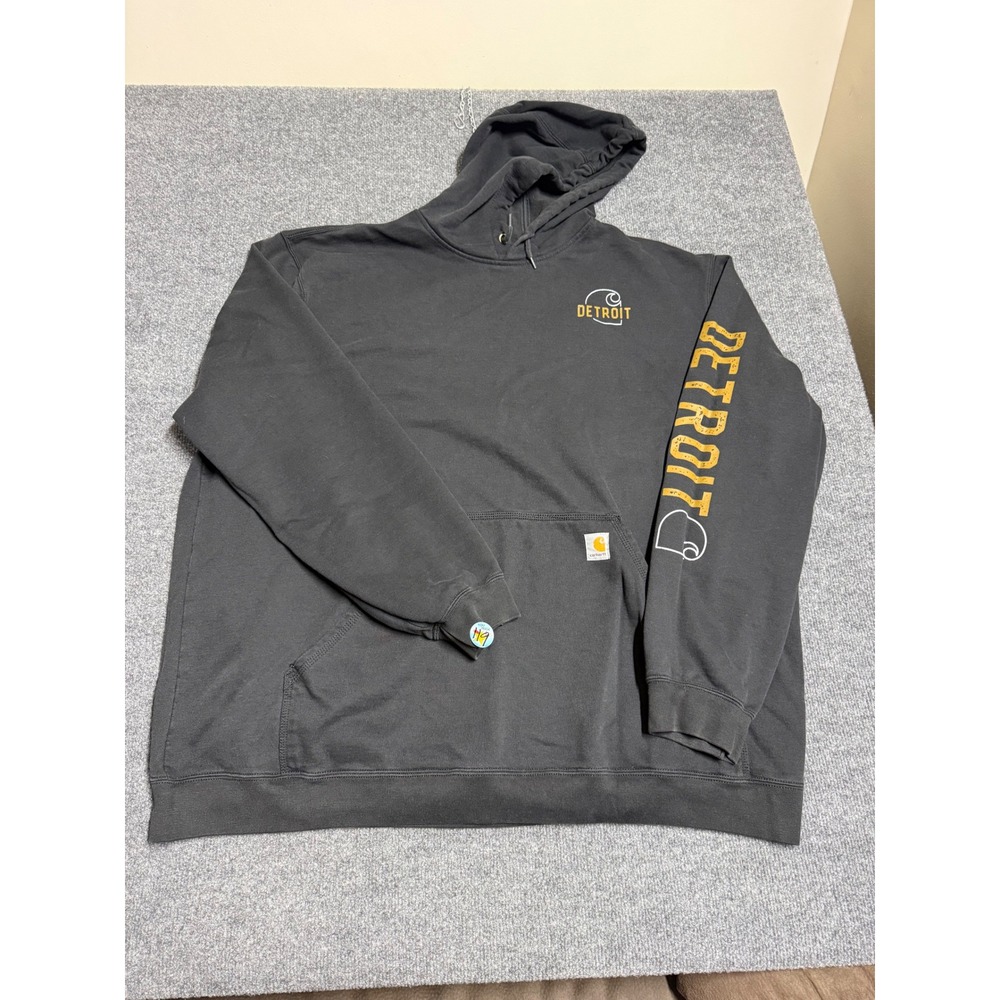 Carhartt Detroit Hoodie Mens 3XL Black Graphic Sleeve Logo Pullover Sweatshirt